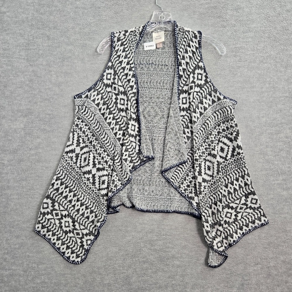 Knox Rose Women Top Medium Gray Geometric Cardigan Vest Waterfall Aztec